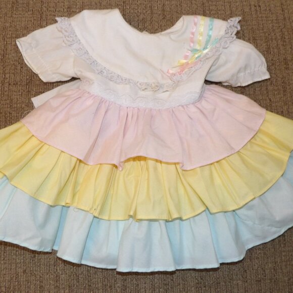 Pastel Rainbow Baby Girl Dress Kandy Ann Vintage Dress Size 12 Months - Picture 6 of 15